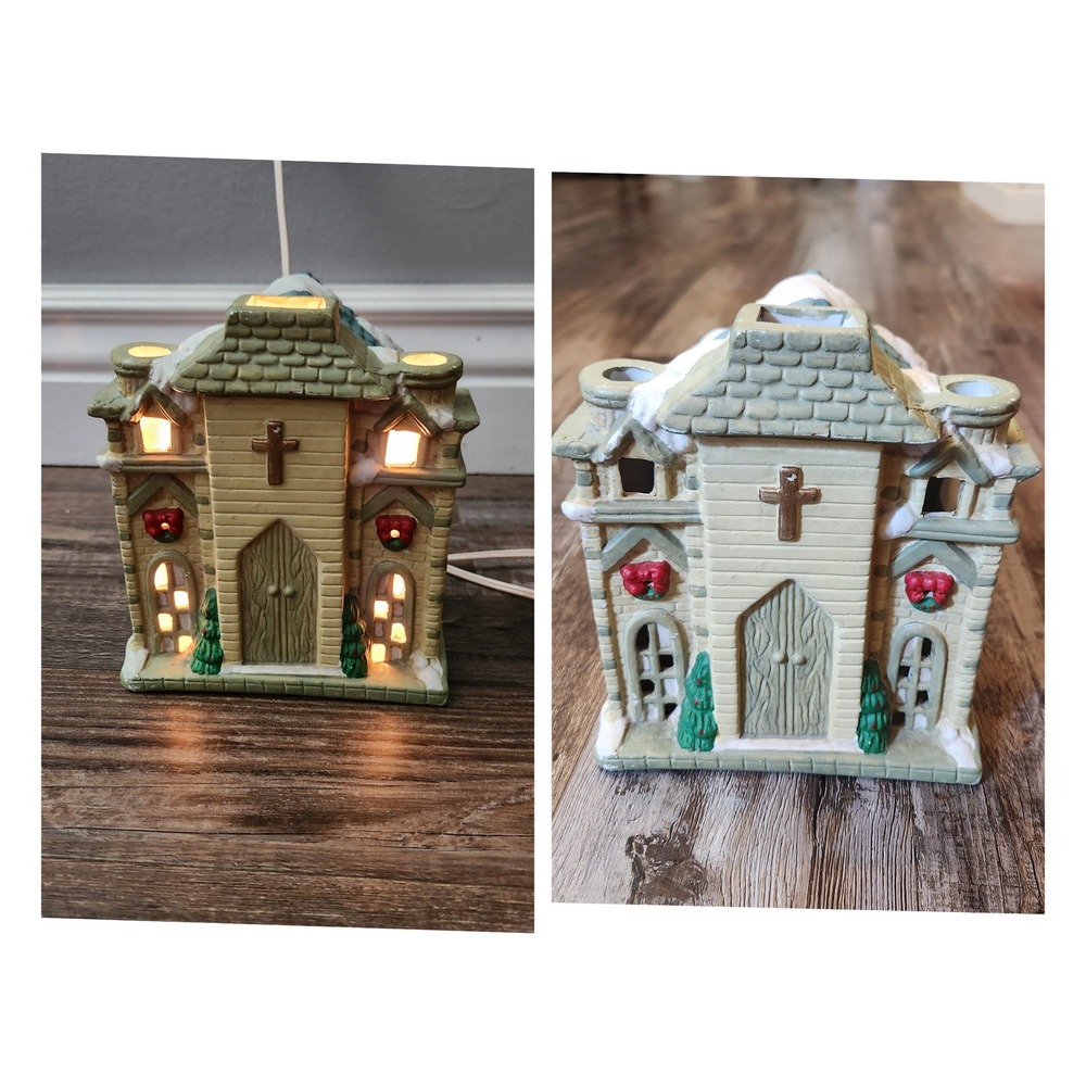 Vintage 1995 Collection Lighted Ceramic‎ Church Christmas Village Building READ